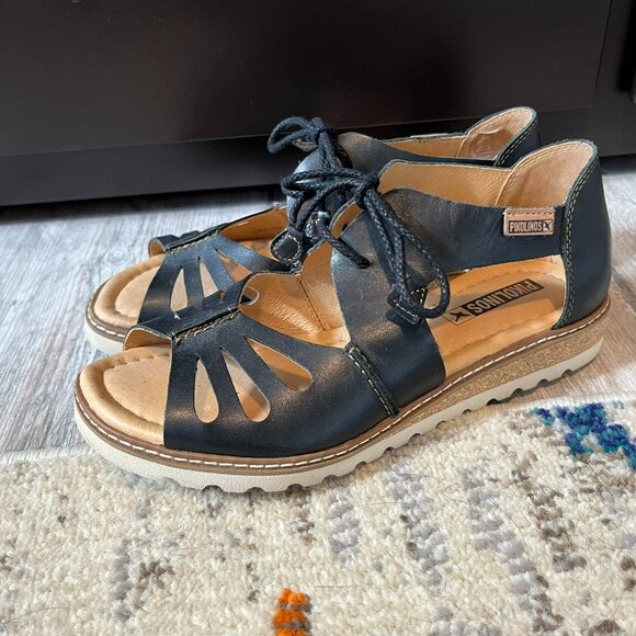 Pikolinos Acludia Black Leather Lace Up Sandals, EU 36 / US 6 - Picture 3 of 11